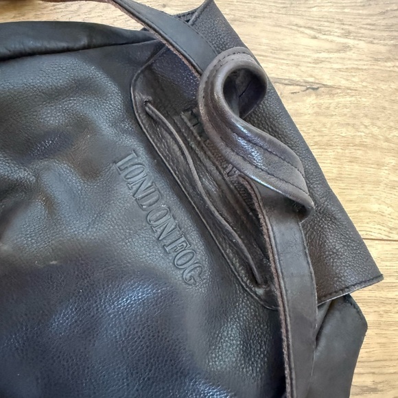 Vintage London fog dark brown Leather Backpack drawstring thick large bag - Picture 5 of 8